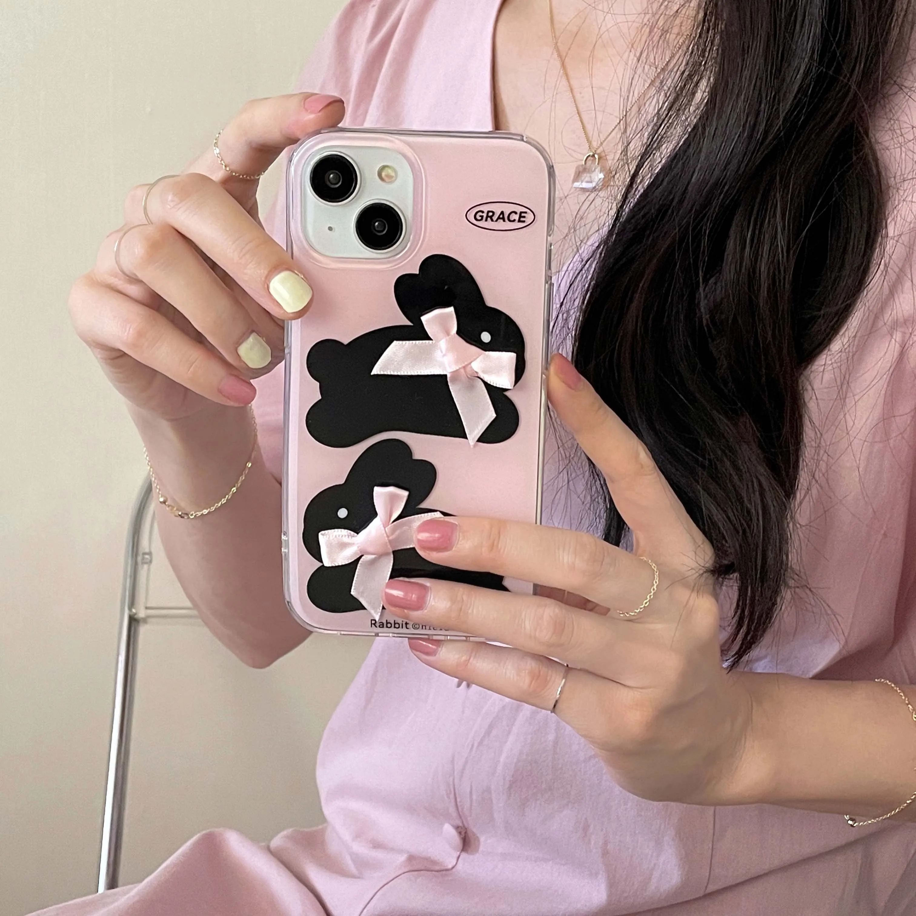 Ins pink imd rabbit black bunny phone case for iphone 13 promax 11 12 14 15 pro max shockproof protector shell back cover