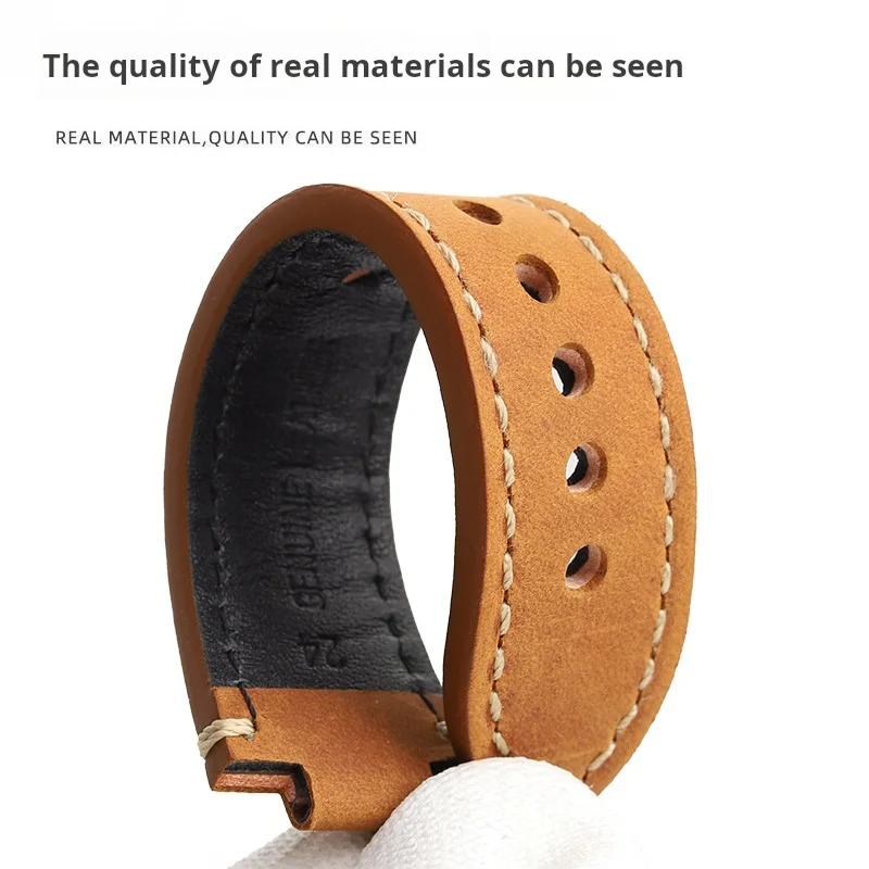 سوار ساعة من جلد البقر الأصلي للرجال ، محدب لـ ORIS AQUIS ، أربطة معصم عتيقة ، بني وأزرق ، من من 24x12mm