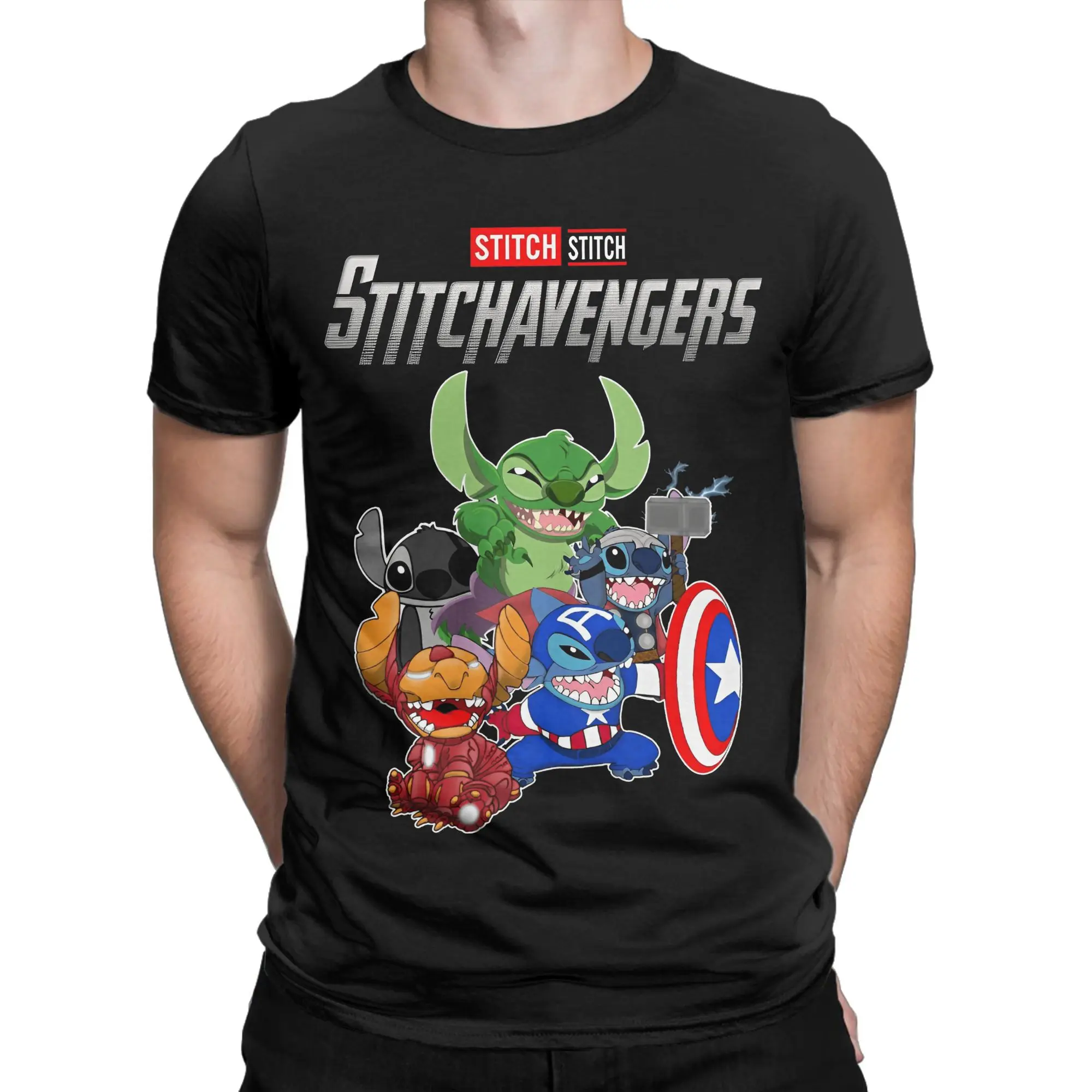 

Stitch As SuperHero T Shirt Beach Classic T-Shirts Pure Cotton Hippie Tee Shirt For Men Short Sleeves Casual Clothes