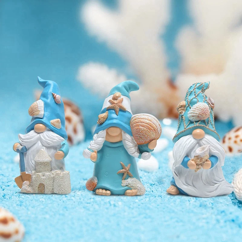 3PCS Decorations Home Ornaments, Sea Star Shell Gnomes Handmade for Beach Décor, Swedish, Nisse Scandinavian [Laa259]