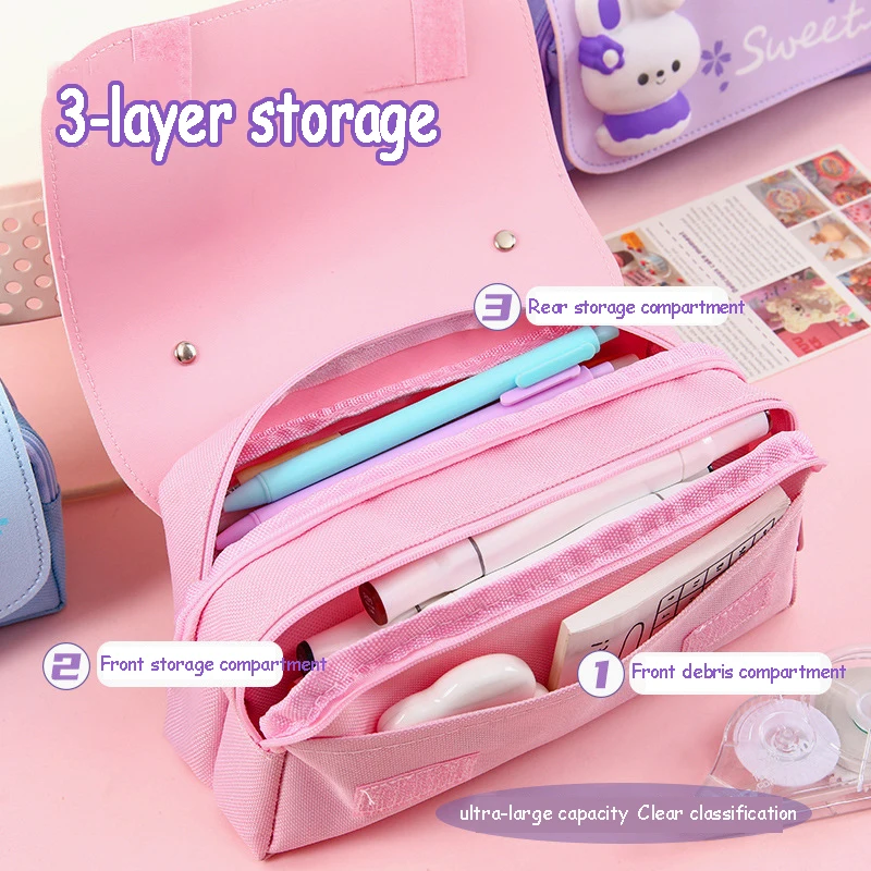 Imagem -03 - Chen Lin-coelho Descompressão Lápis Case para Meninas Impermeável Grande Capacidade 3d Pen Bolsa Estudante Papelaria Kawaii Bonito 1pc