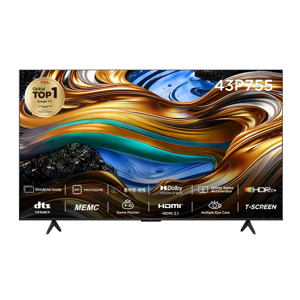 TCL 안드로이드12 4K UHD TV 43P755 109cm · 43인치 · 스탠드형 · 고객직접설치