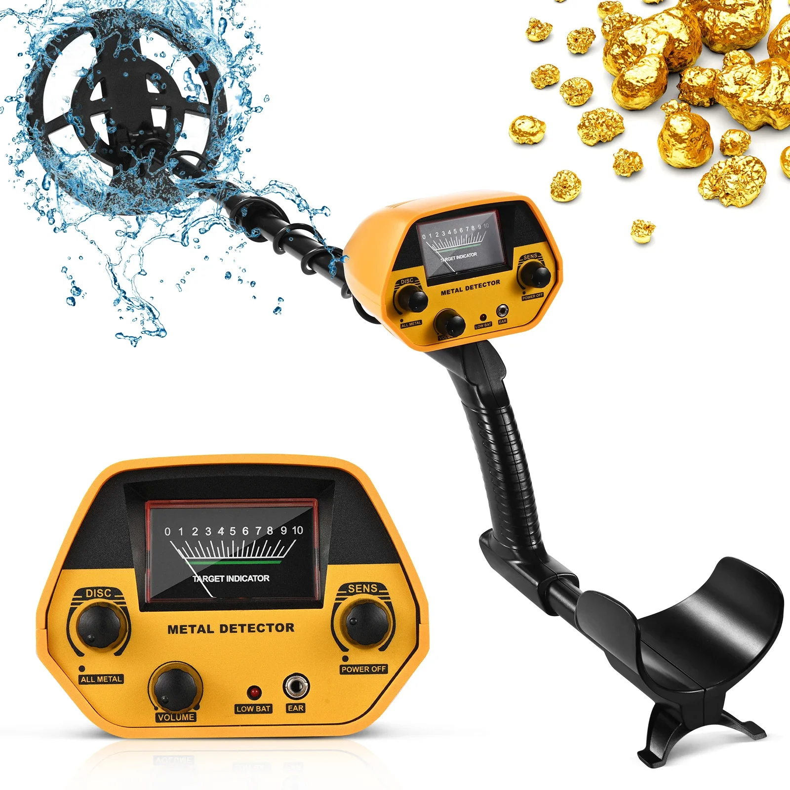 

High-precision Metal Detector Height Adjustable 78-108cm Metal Detector Search Coil Waterproof 25cm Maximum Depth 20cm