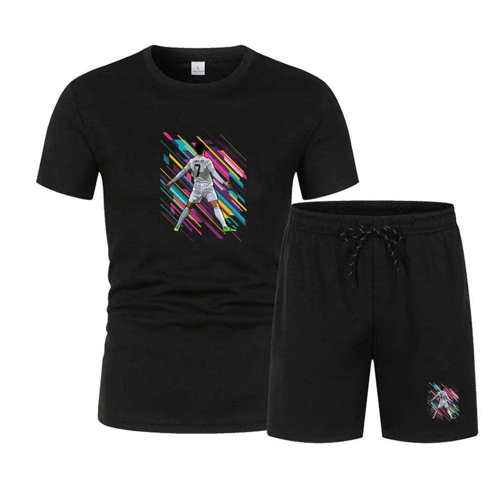 

Summer Men's Fitness Fashion Men's Casual Sportswear Suit Quick Drying Sports Suit Short Sleeve T-Shirt + Shorts 2 Piece Set