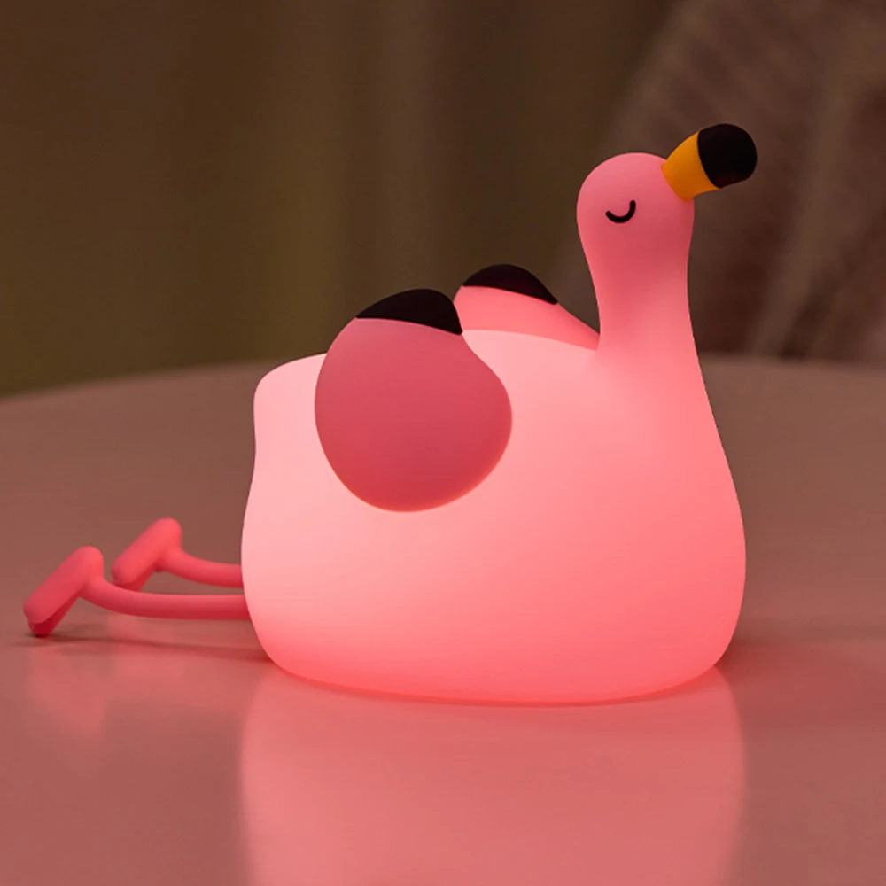 Novelty Flamingo Sleeping Nightlight Rechargeable Timing Animal Beside Lamp Touch Sensor Beside Lamp For Room Decor