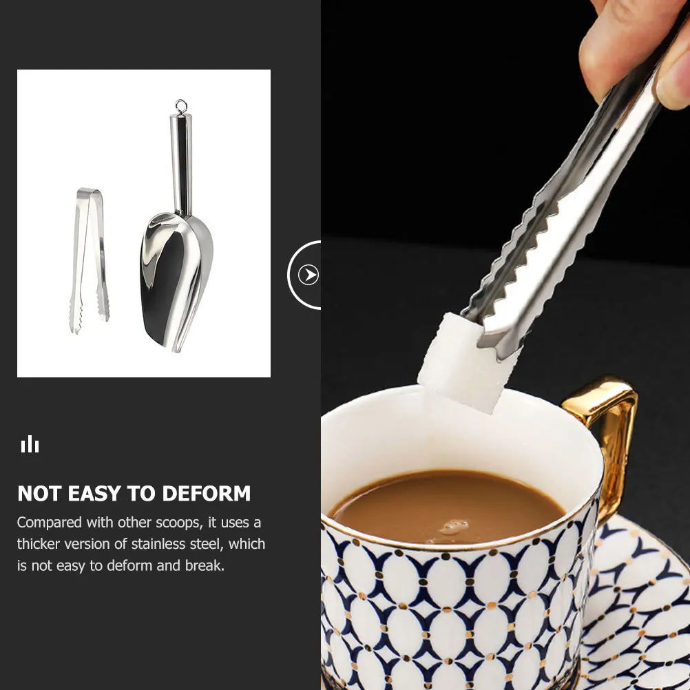 

1Set Stainless Steel Ice Scoop Tong Thick Shovel Clip Rustproof Kitchen Utility Scoop for Ice Cubes Party
