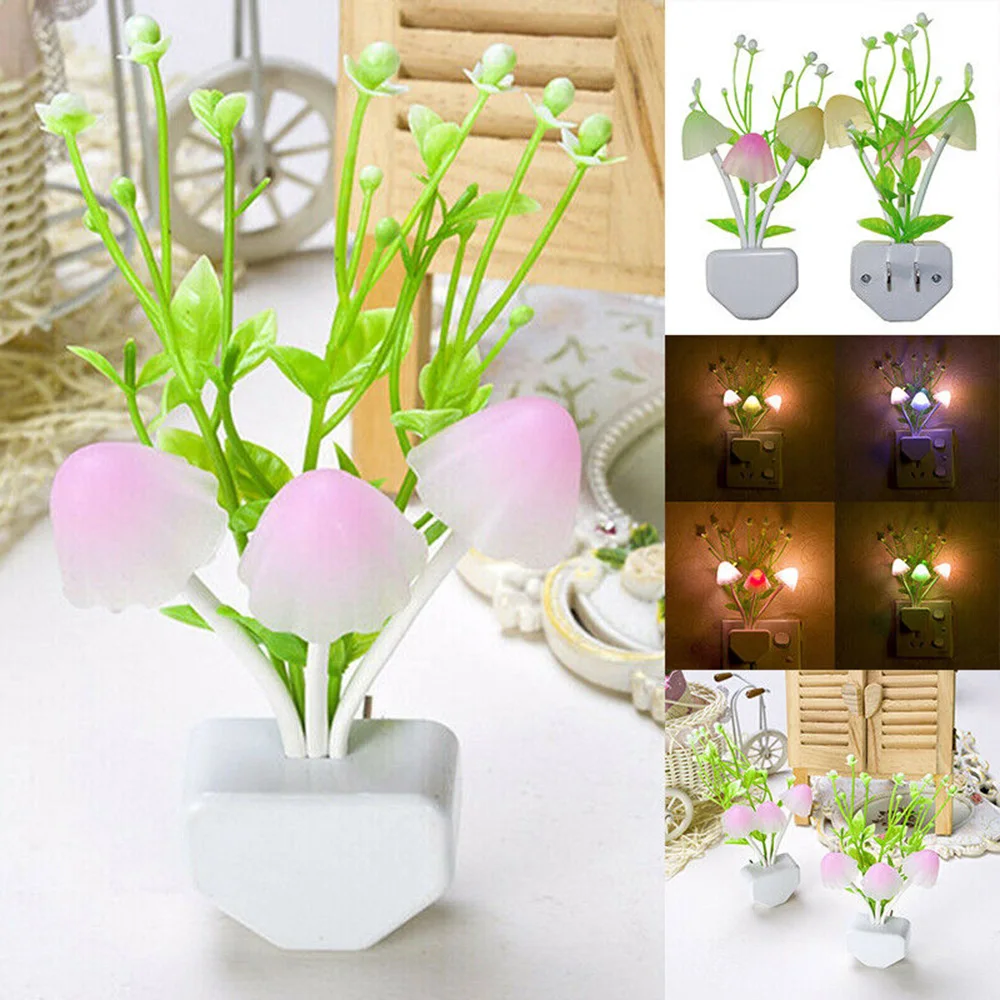 LED Sensor Night Light Mushroom Colorful Nightlights 7 Color LED Novelty Night Light Bedroom Decoration EU US Plug 110V/220V