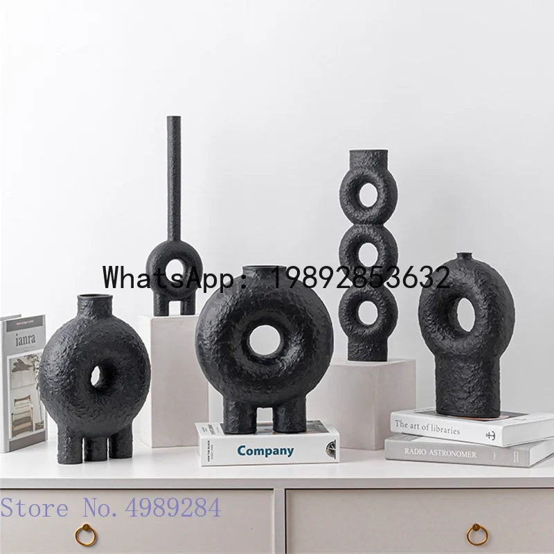 Ceramic Vase Geometry Circle Black and White Texture Abstract Floral Handicraft Ornaments Modern Home Decoration Flower Vase