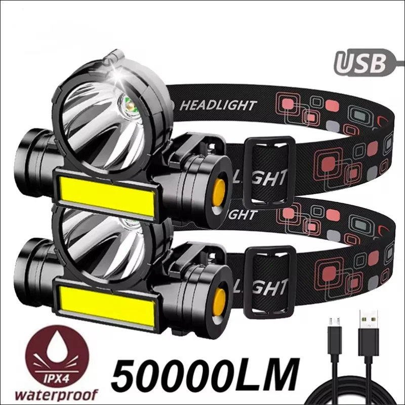 

Super Bright LED Headlamp Rechargeable Waterproof Flashlight With XPE COB Beads And Tail Magnet Dual Light Sources Work Light