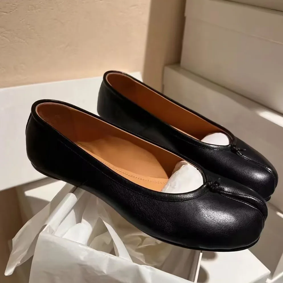 Echte Leder Tabi-Toe Ballerinas für Damen mit chinesischem Knoten, weiche Slip-On-Flachschuhe zum Gehen – Detail 32