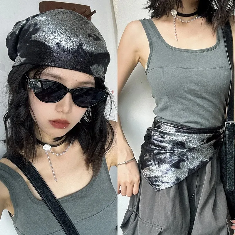 

2025 Retro Spicy Style Headscarf Hat for Women Summer Y2k Square Scarf Hip-hop Kerchief Korean Series Versatile Headband