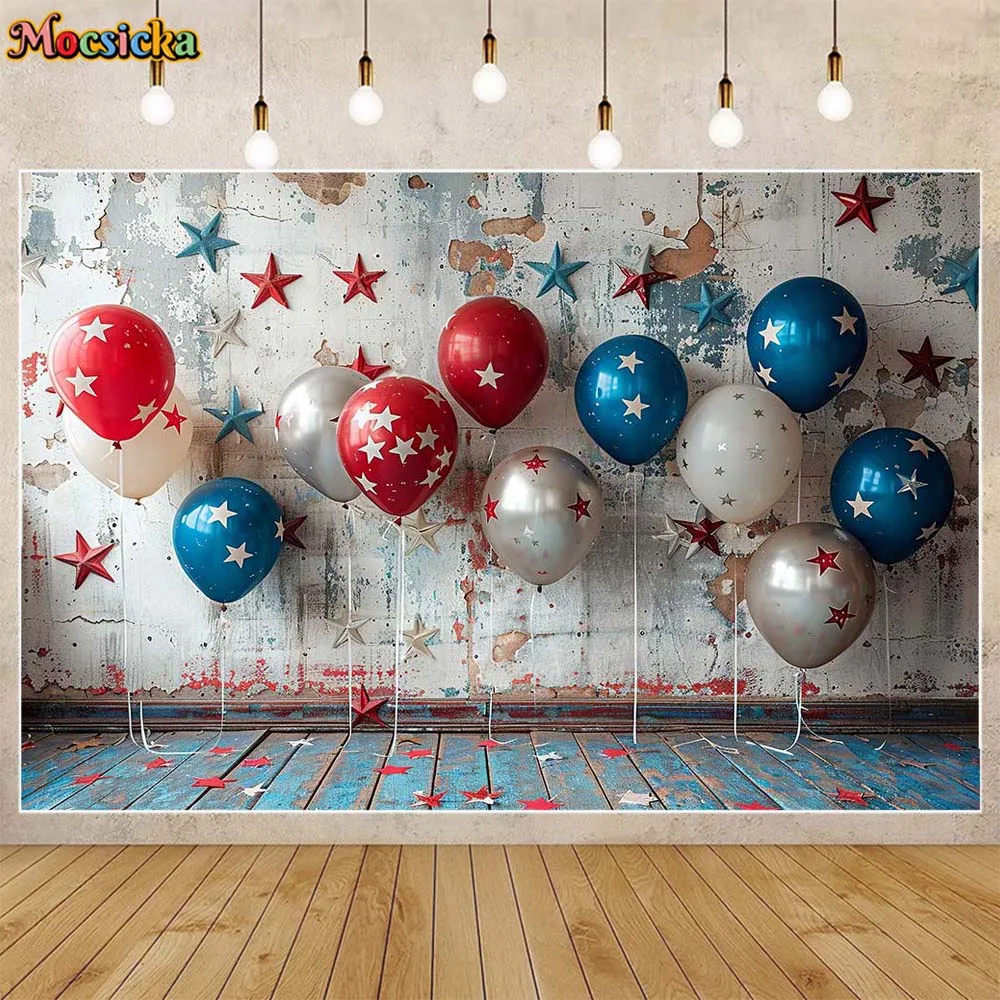 Mocsicka fotografia sfondo blu rosso argento palloncini stella Retro parete bambini ritratto sfondo torta Smash Decor Photocall puntelli