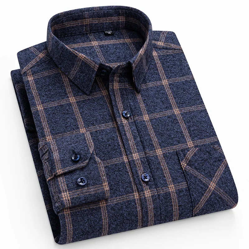 New in shirt over size 100%cotton brushed plaid long sleeve shirts for men slim fit casual plain shirt fashion korean clothes