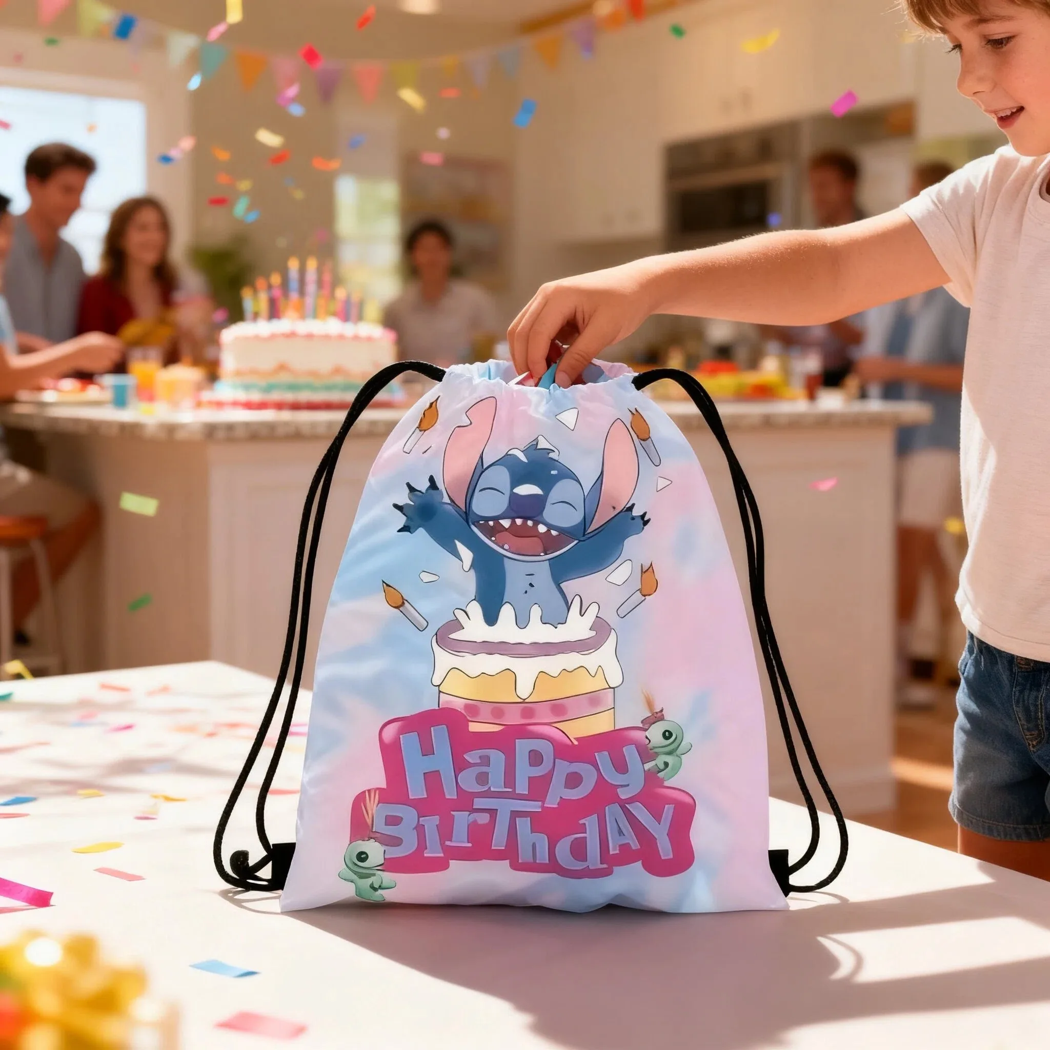 Juego de bolsas de almacenamiento Disney Stitch, bolsa de gimnasio con cordón + mochila, organizador de juguetes deportivos para adultos y niños, artículos esenciales para viajes, fiestas en la playa