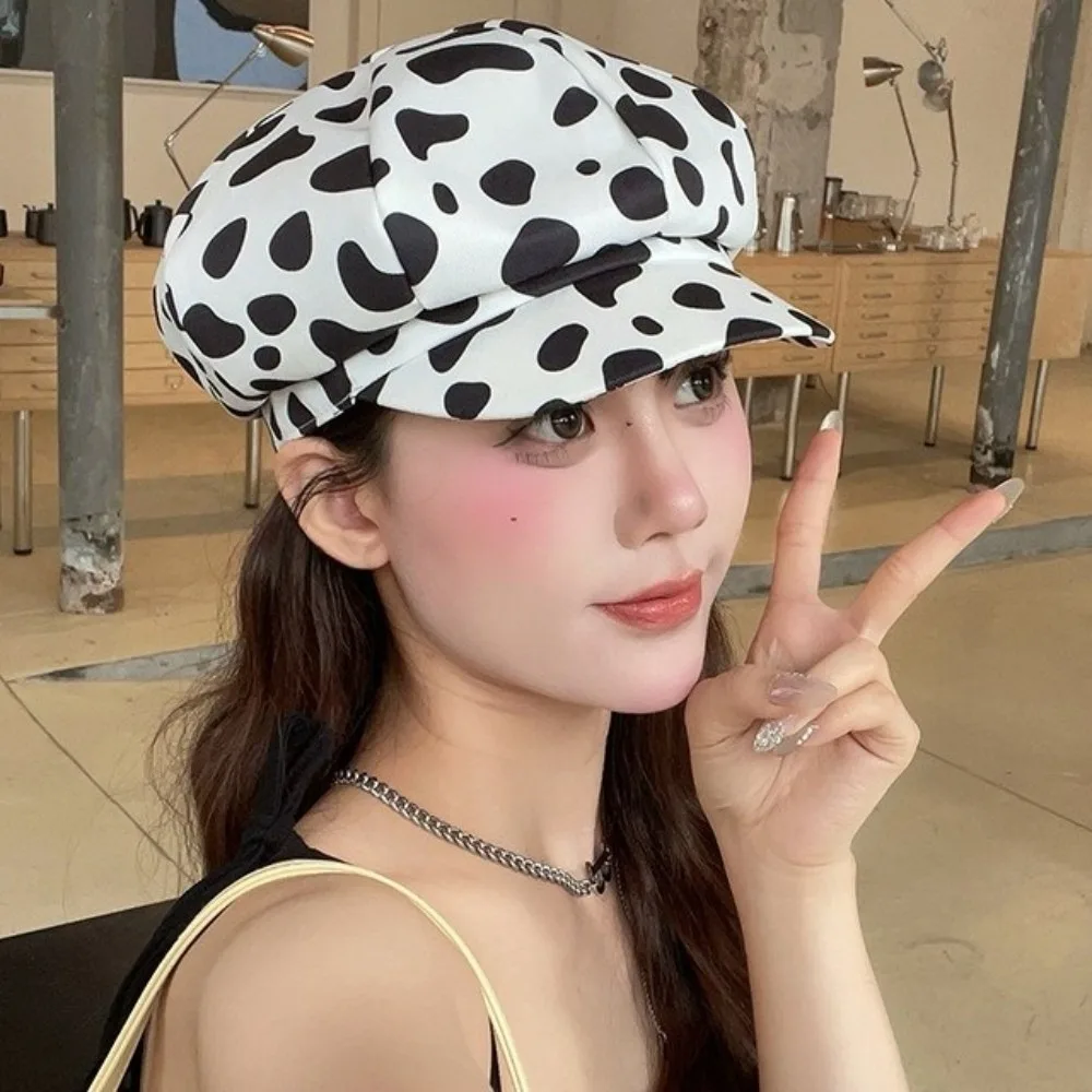

Retro Spot Leopard Print Octagonal Hat Polyester British Painter Hat Korean Style Y2K Women Beret Travel