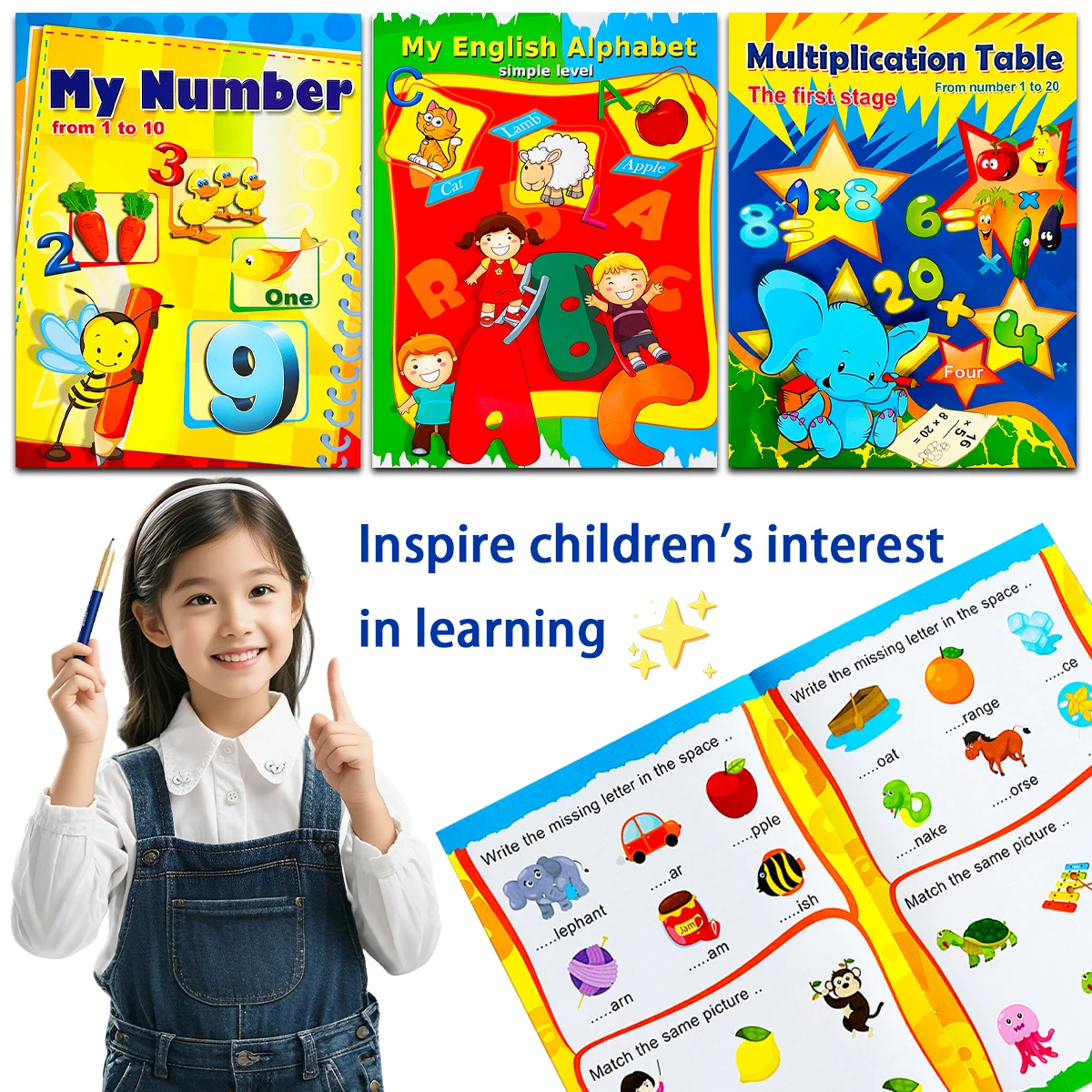 Children's educational picture books - Number Tracking, English Letters and Multiplication Table picture books