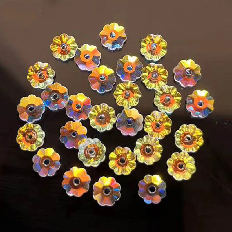 AAA 50Pcs AB Color Crystal Flower DIY 8mm Glass Petals Spacer Beads Flat Bottom For Jewelry Making Necklace Earrings Accessories