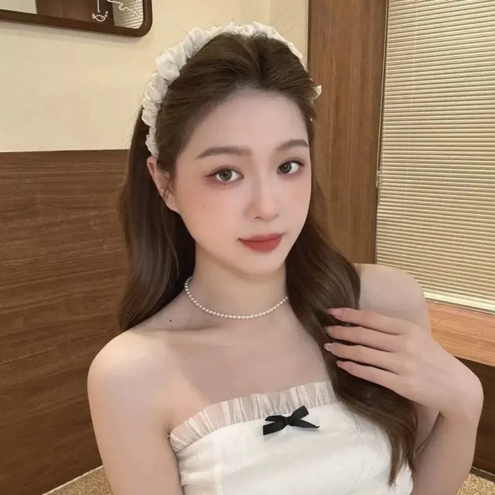 Ikat Rambut Warna Polos Modis Ikat Rambut Berlipat Jaring Renda Ikat Kepala Elegan Wanita