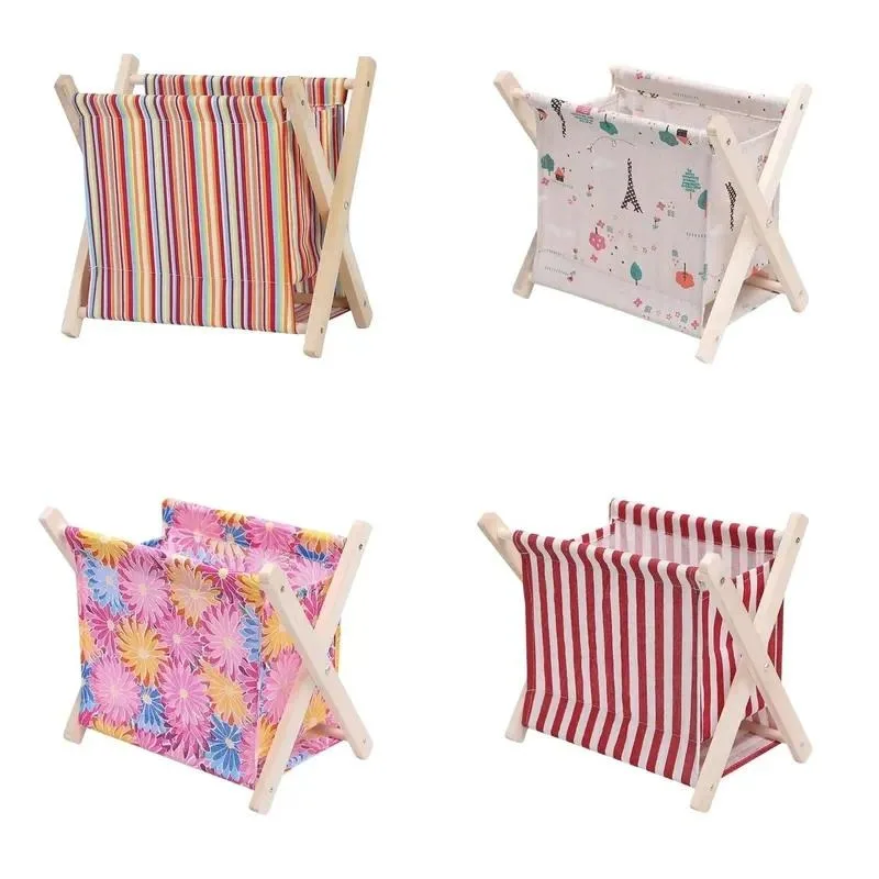 Folding Freestanding Wooden Magazine Rack Newspaper Holder Document Storage Organizer Office Home Decor Fabric Wood Shelf