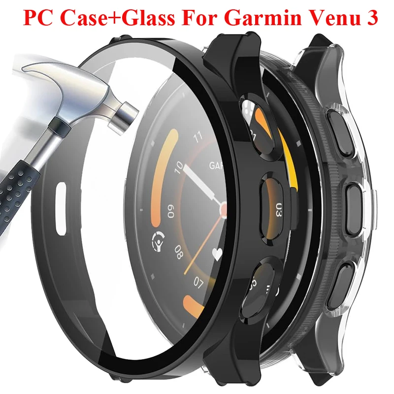 Gehärtetes Glas + PC-Gehäuse für Garmin Venu 3, Displayschutzfolie, harte Schutzstoßstange für Garmin Venu 3 Uhrengehäuse-Zubehör
