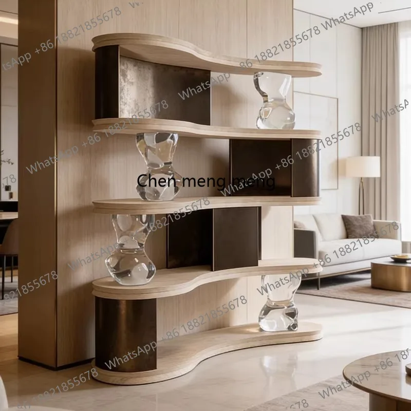 Light luxury high-end solid wood shelf, luxury house villa home display, floor rack