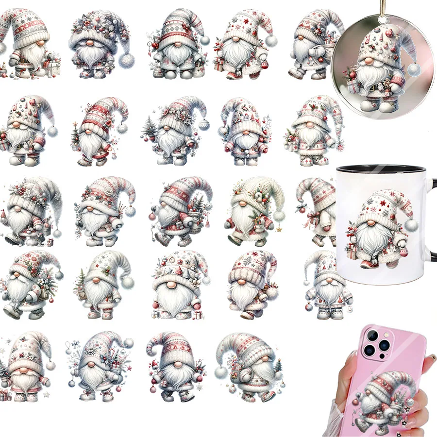 4 Christmas Gnomes Santa Claus DIY UV DTF Rub On Transfer Sticker Tumbler Glass Mugs Cup Can Wrap Winter Xmas Cards Gift Decor