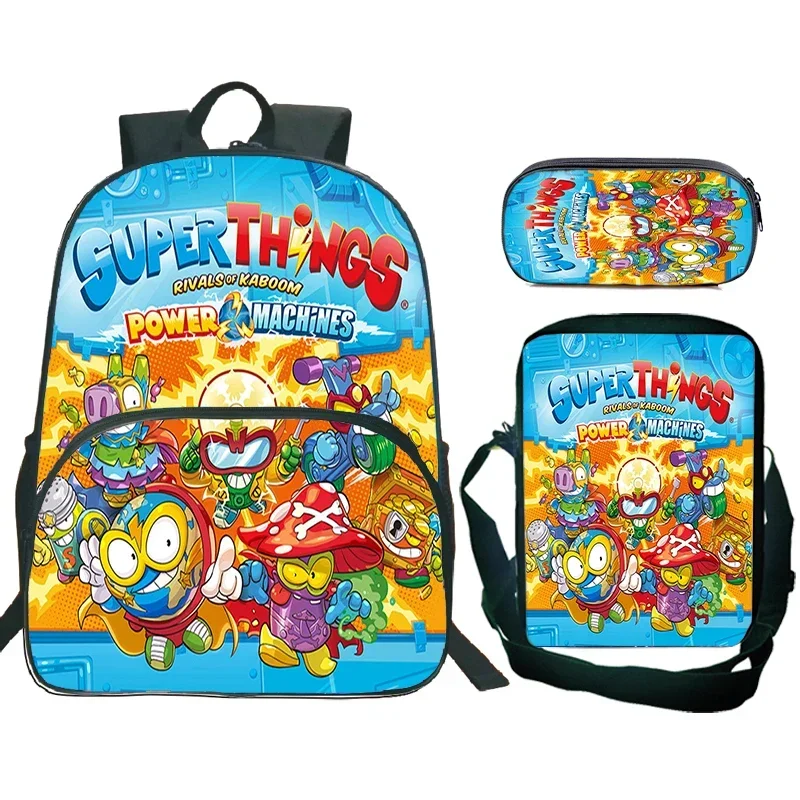 Superthings Backpack With Shoulder Bag Pencil Case 3pcs Set Children Cartoon School Bags for Boys Girls Outdoor Bookbags Gifts