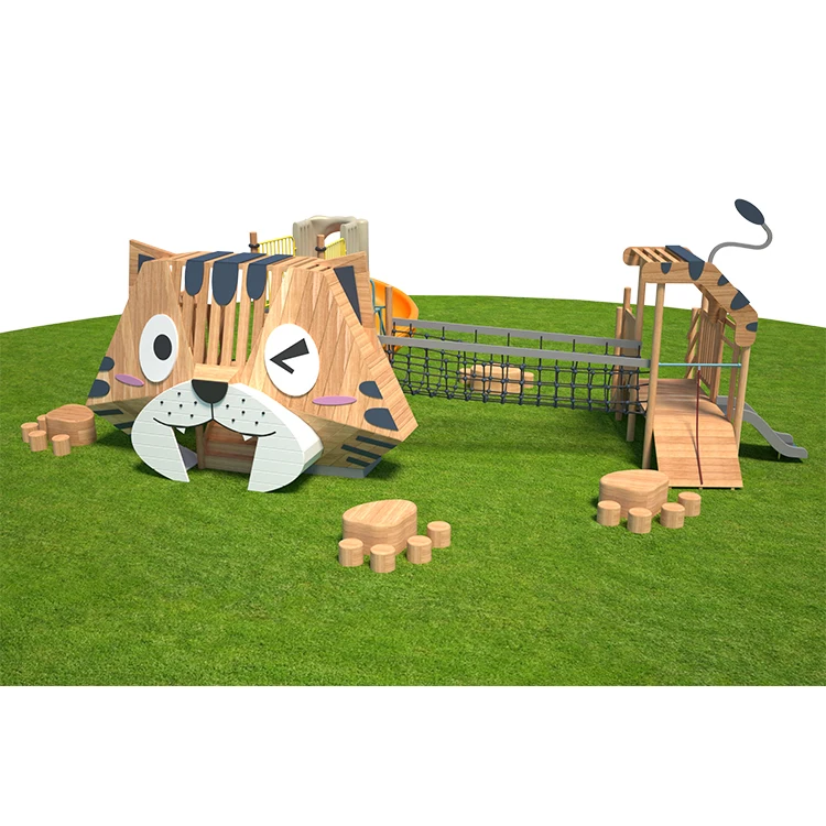 QiaoQiao kindergarten outdoor zoo theme playground kid physical training equipment with climbing and slide play set for children