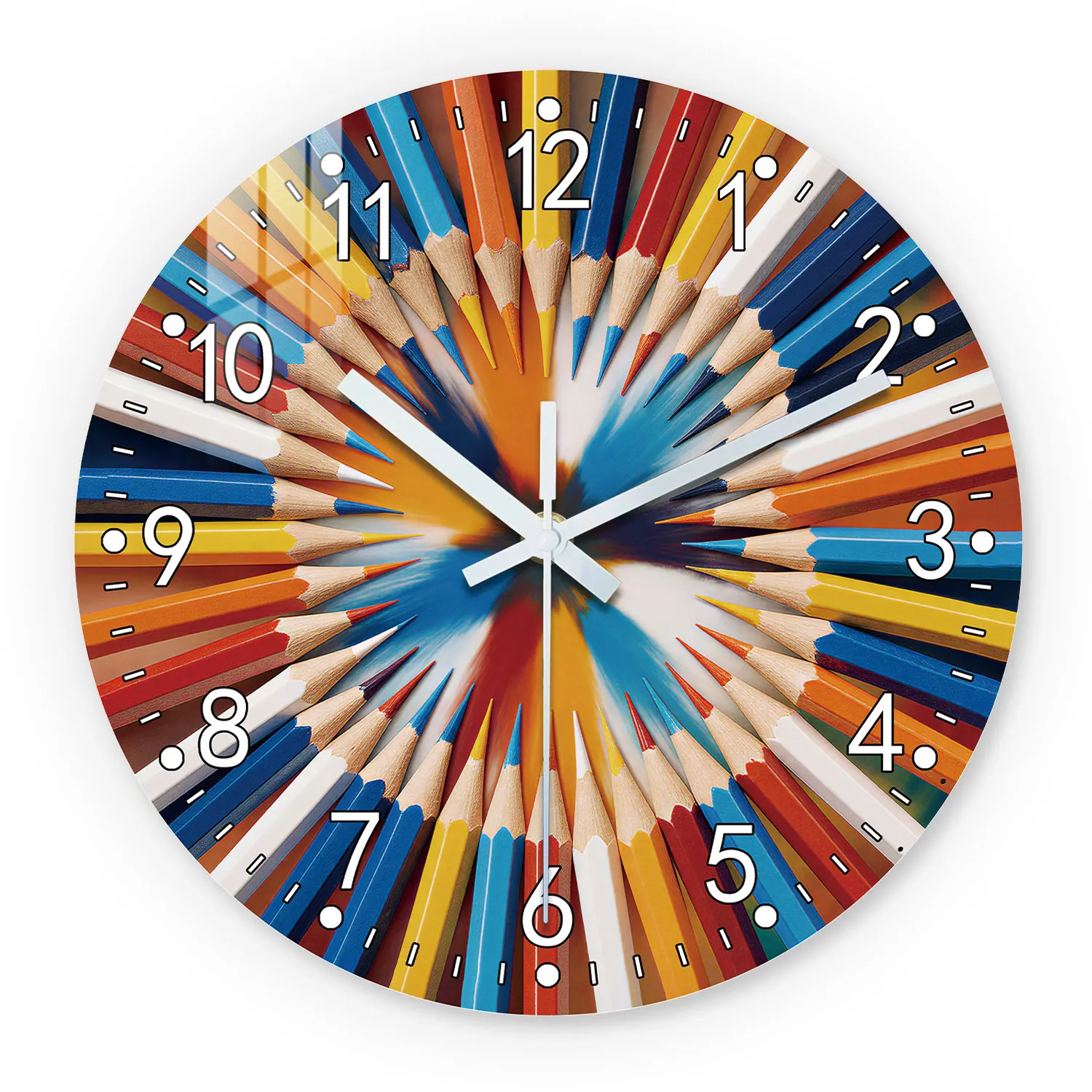 Colorful Pencil Radiating Pattern Wooden Wall Clock, 10-24inch Silent Wall Clocks, Aa Battery Powered, Suitable for Living Room, Bedroom, Study Room, (Batteries Not Included), Mother's Day, Easter, April Fool's Day