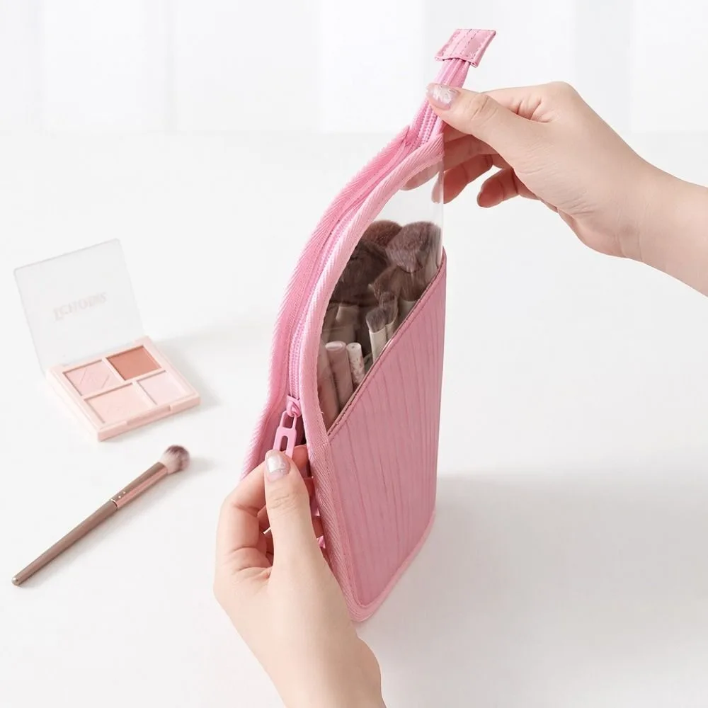 Multifunctional Makeup Bag Portable Standing Toiletry Organizer Semi Transparent Zipper Closure Cosmetic Bag