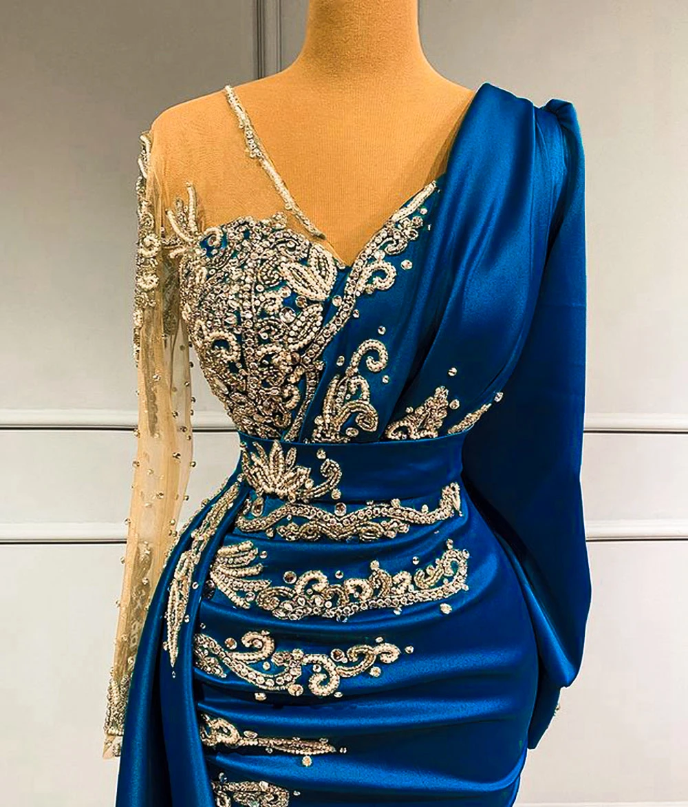 Robe de soirée de forme sirène, élégante, manches longues, paillettes, cristal, pour bal, fête, Banquet, grande taille, personnalisée