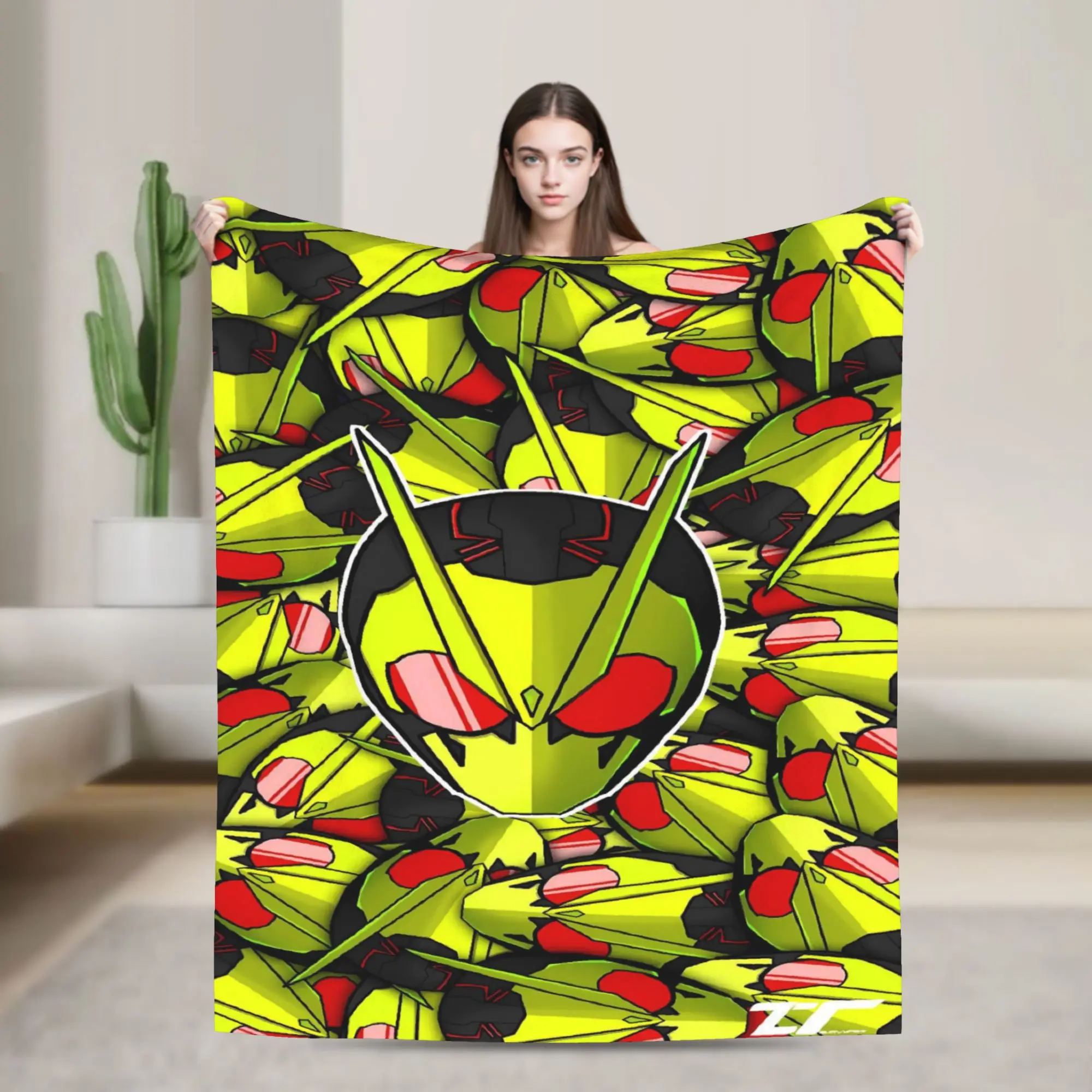 Lime Green Fragment Kamen Rider Super Soft Blanket  Camping Plush Throw Blanket Graphic Bedroom Flannel Bedspread Sofa Bed Cover