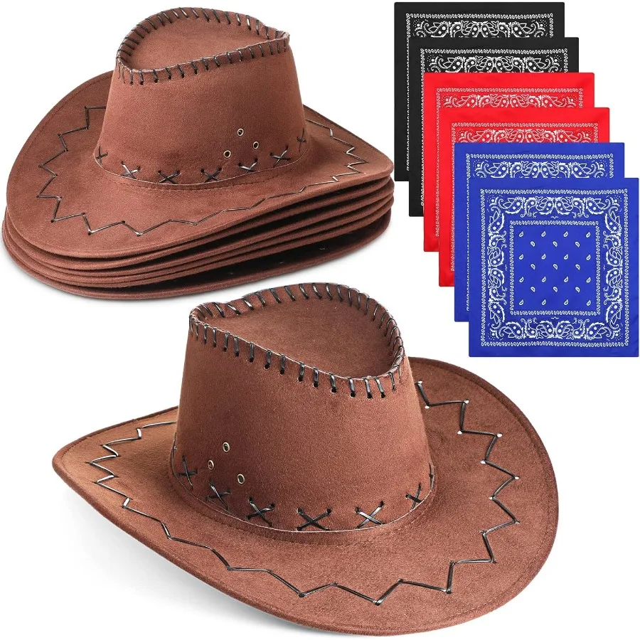 

12Piece Bulk Western Cowboy and Cowgirl Hats with Bandanas for Costume Parties Festivals and Themed Events Ideal for Ranch Rode