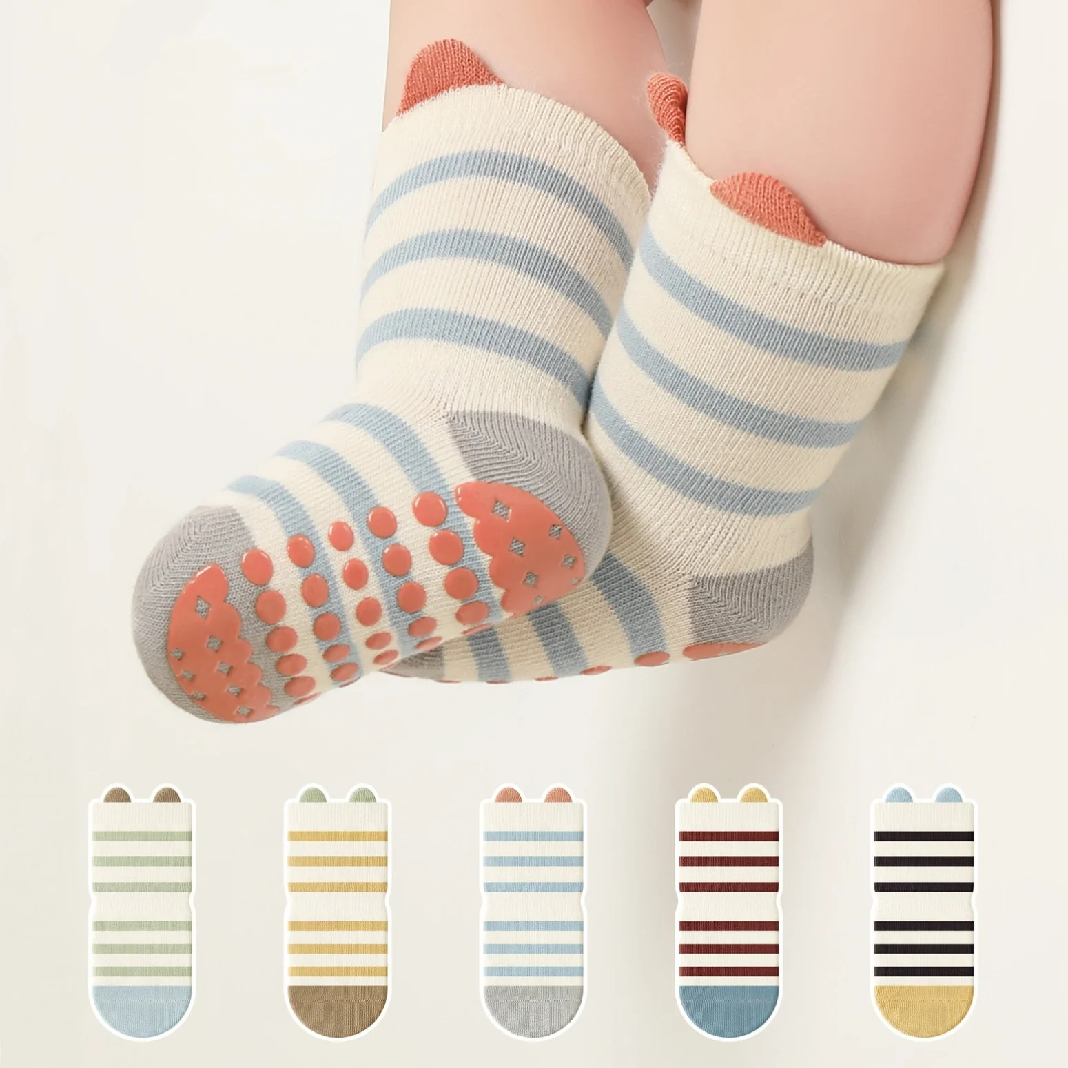 

Children's Anti Slip Floor Socks Spring Autumn New Striped Walking Socks For Boys Girls Newborn Baby Cotton Boneless Socks 0-5T