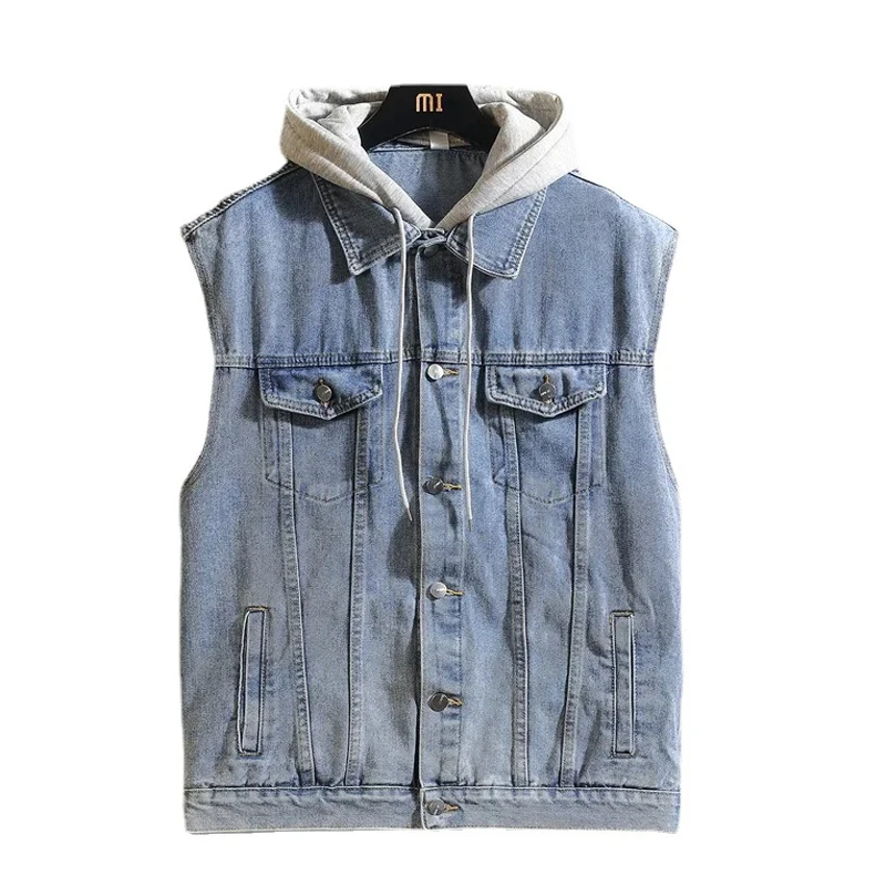 Autumn Winter Men's Denim Vest Fashion Retro Streetwear Jean Waistcoat For men Black Leisure Hooded Sleeveless Jackets Clothing