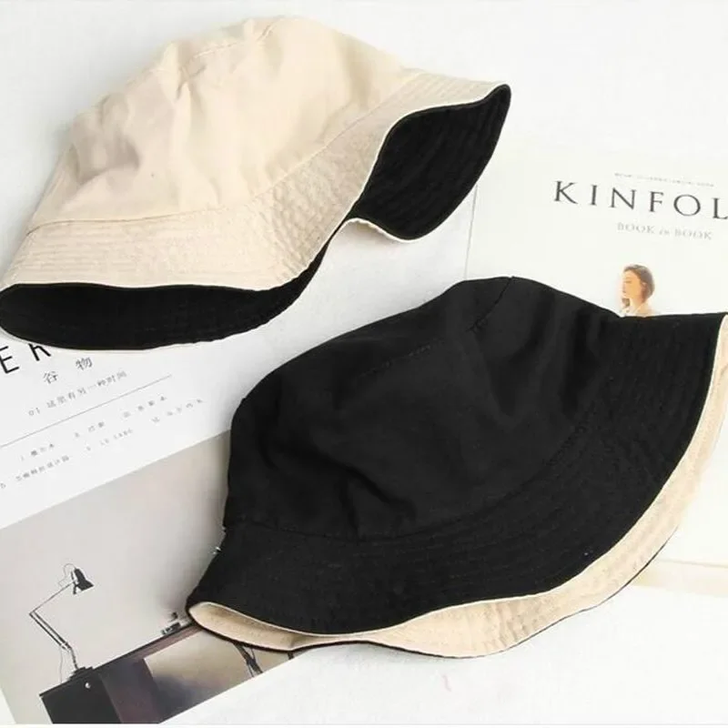 Pure Color Light Double-sided Fisherman Hat Summer Korean Version Student Pure Cotton Hat Versatile Fashionable Sunscreen Hat