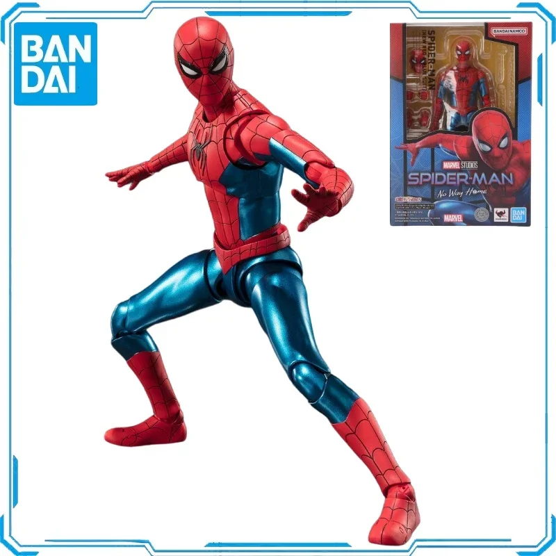 In Stock Original Bandai SHF Spider-Man New Red Blue Suit No Way Home Action Figure Animation Toy Model Collector Anime Hobby