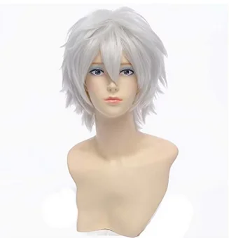 Men's Silver White Short Shaggy Layered Synthetic Hair The Future Diary Akise Aru / Sakata Gintoki Cosplay Cos Wigs