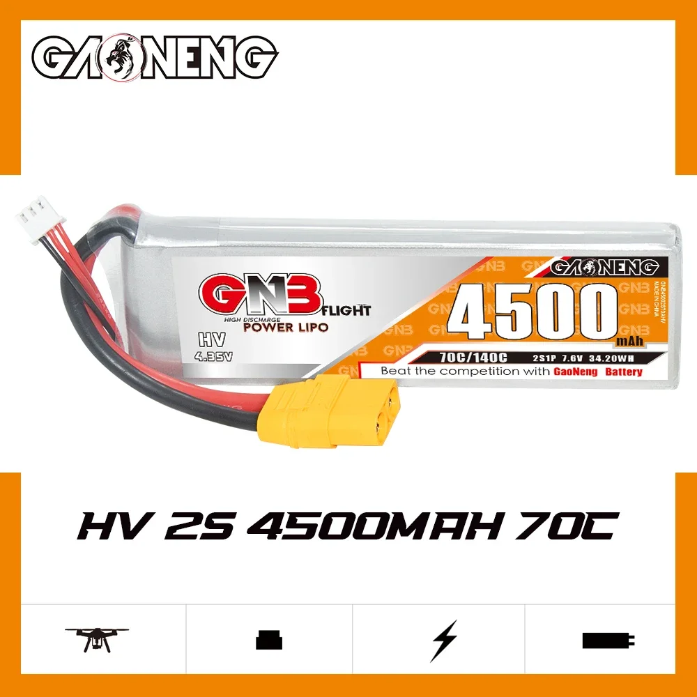 

GAONENG GNB 4500mAh HV 2S 70C 140C 7.6V XT90 LiPo Battery Touring Toys Drift Toys Racing Evader Toys Boat