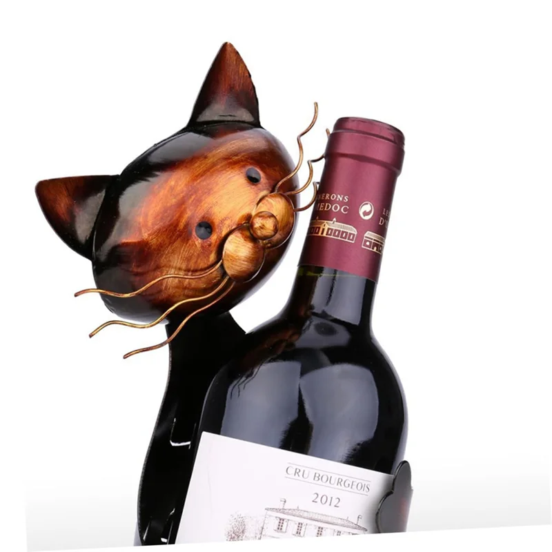 

2PCS Rack Cat Shaped Wine Holder Cat Wine Bottle Holder Sculpture Stand Metal Decorative-B91B