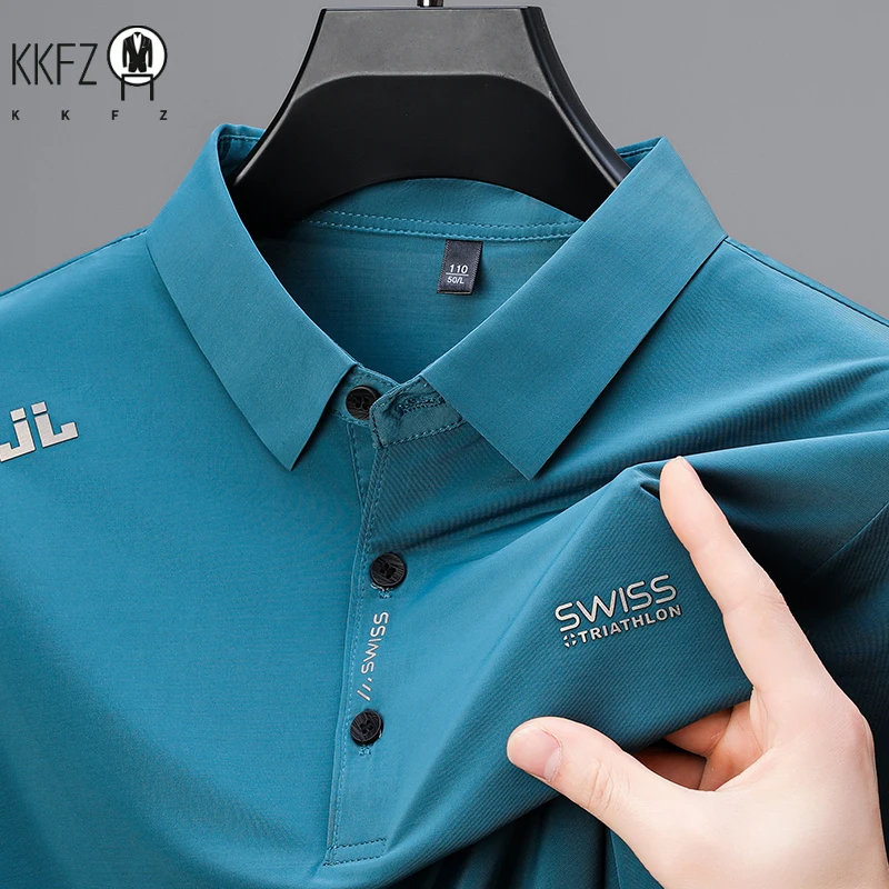 New Men's Business Casual Short Sleeved Shirt with Badge Solid Color Polo Shirt Fashionable Breathable Comfortable Versatile Top