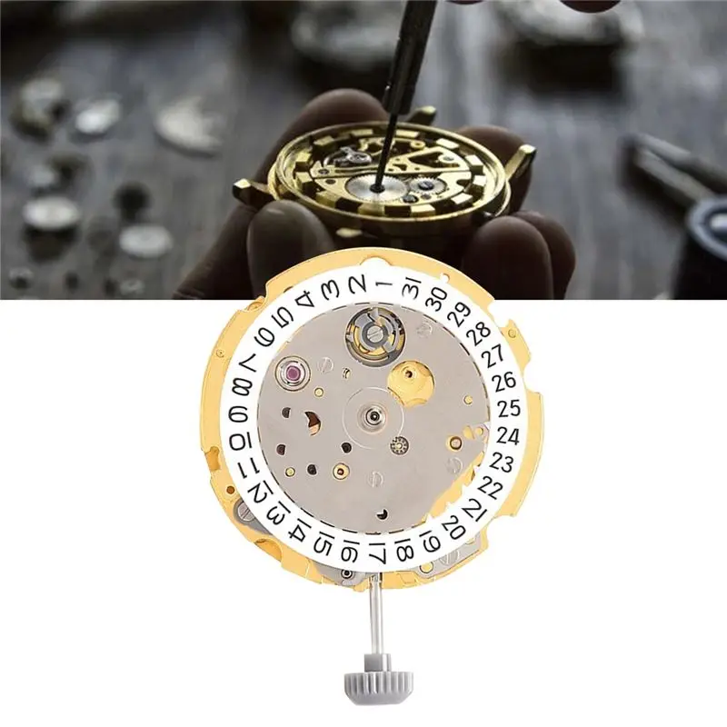 1Set Watch Movement With Handle 8200 Watch Movement 8200 Single Calendar High-Precision Automatic Mechanical Gold