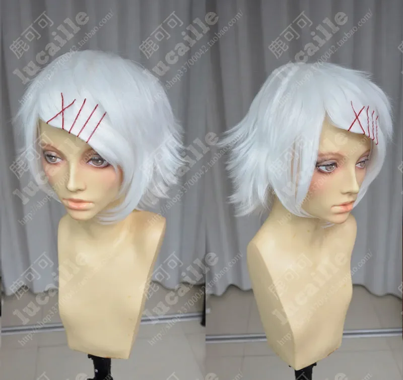 Anime Tokyo Ghoul Juzo Suzuya Juuzou Pure White Cosplay Wig + 5 Red Hairpins