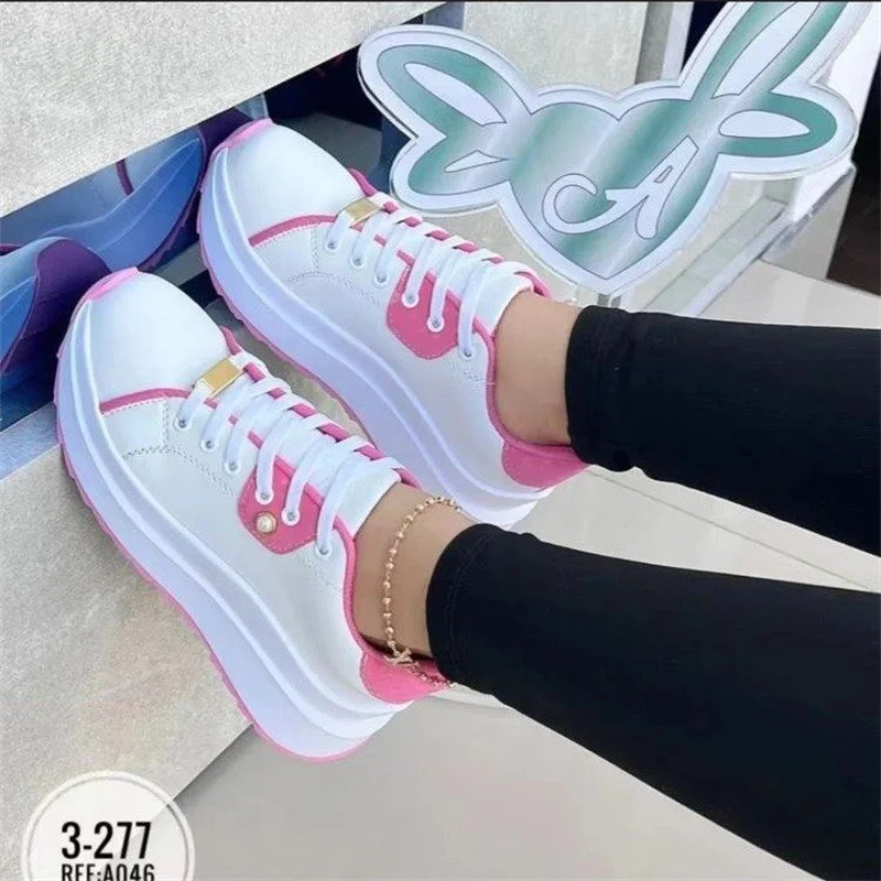 Sneakers stringate con colori misti nuove scarpe da donna in pelle PU 2023 scarpe da Jogging contratte moda Casual Zapatillas Mujer