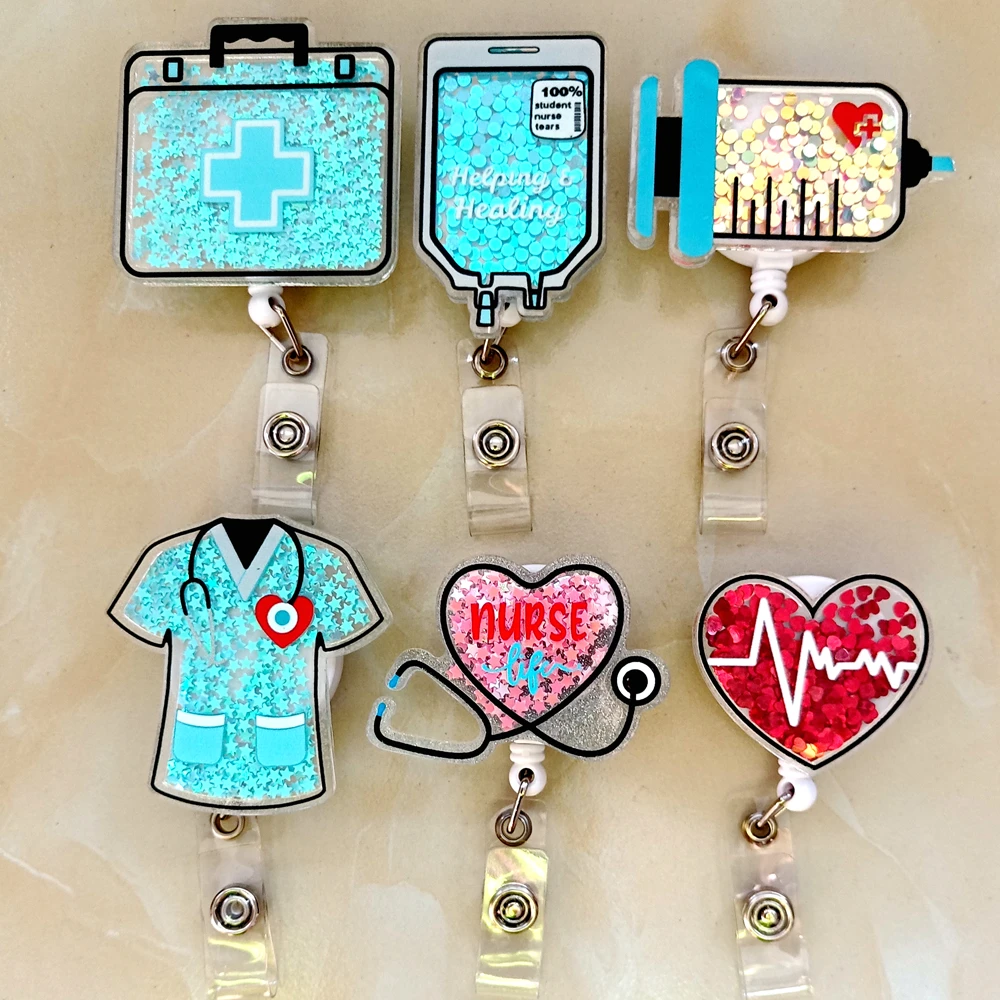 Hospital Medical Workers Women Mens Nurse Doctor Unisex Hard Shiny Acrylic Brooches Keychains Clip Badge Reel For Name Holders