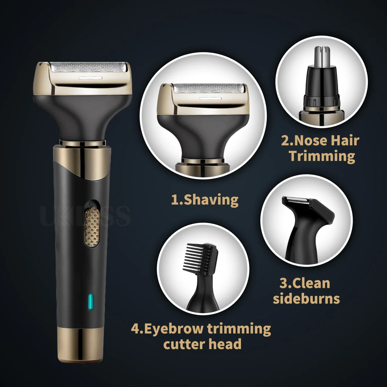 เครื่องโกนหนวดไฟฟ้ามีดโกนแบบชาร์จ USB สําหรับผู้ชาย 4 in 1 Grooming Kit