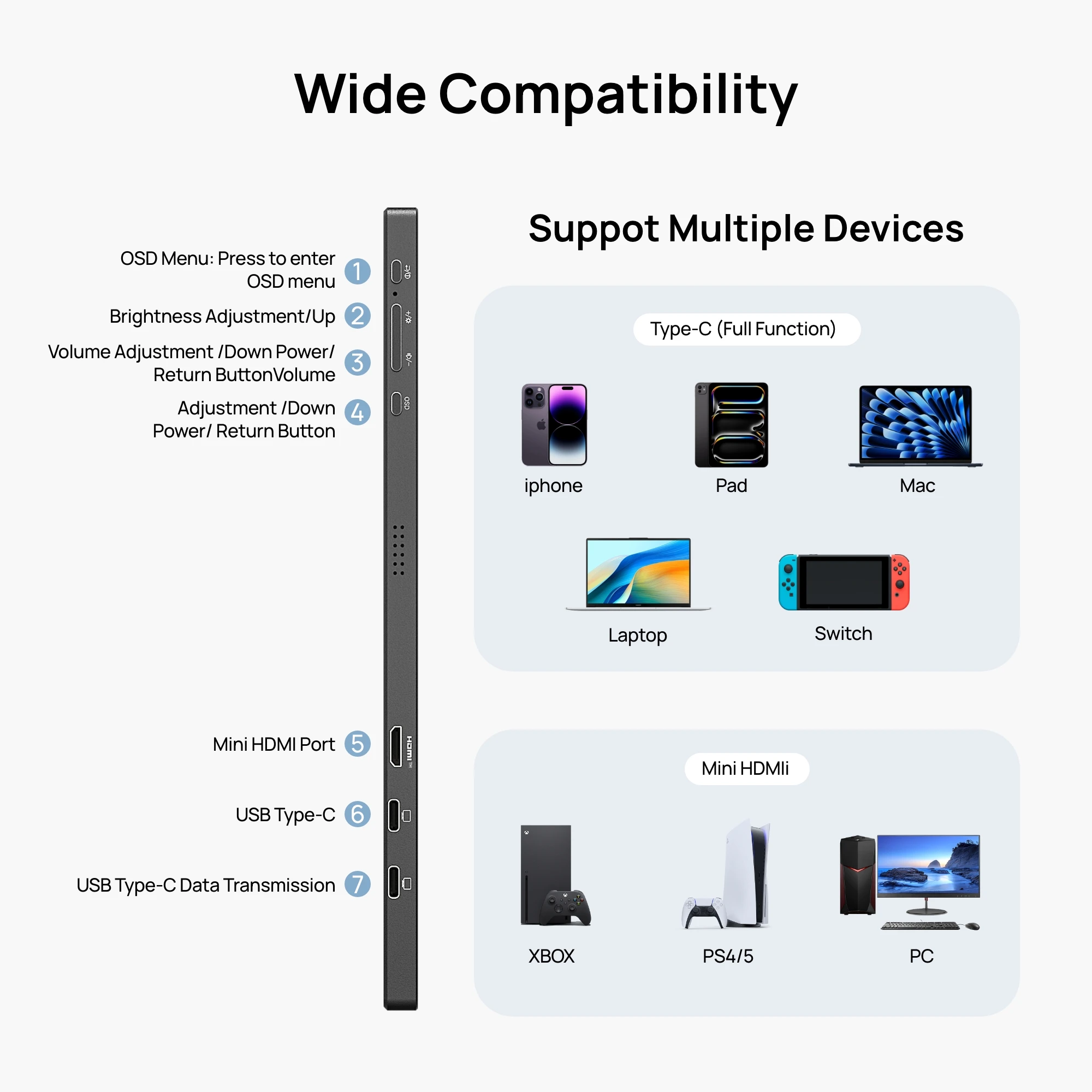 ARZOPA 15,6-calowy przenośny monitor FHD 1080P IPS USB-C Mini-HDMI zewnętrzny drugi ekran do PC/MAC/telefonu/Xbox/PS A1 — zdjęcie produktu 5
