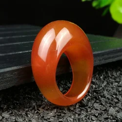Chinese Natural Green Chalcedony Hand Carved Ring Fashion Trendy Jewelry Simple Female Agate Ring Manufacturers Wholesale