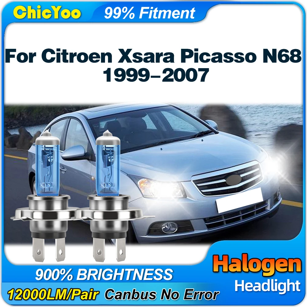 

100W Car Halogen Headlight Bulb 12V Halogen Light 6000K High Low Beam For Citroen Xsara Picasso N68 1999-2004 2005 2006 2007