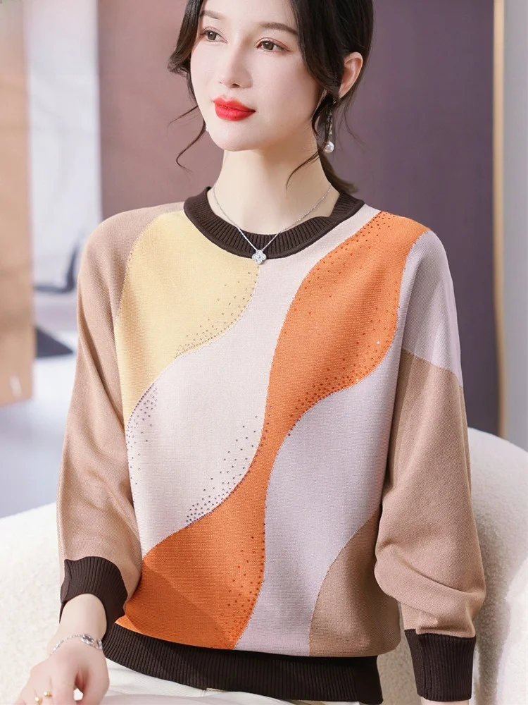 

Моющийся вязаный свитер, тонкий пуловер Batwing Sve round Ne для женщин среднего возраста, сезонная одежда на весну и осень